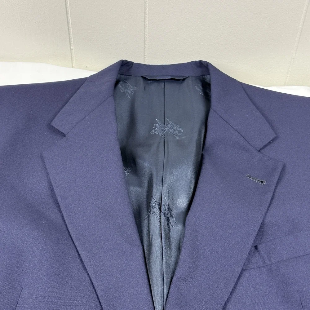 Vintage Burberry London Men's Navy Wool Blazer Jacket 44XL Gold Buttons USA